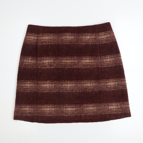Uniqlo Women Brown Wool Blend Checked Short Skirt L