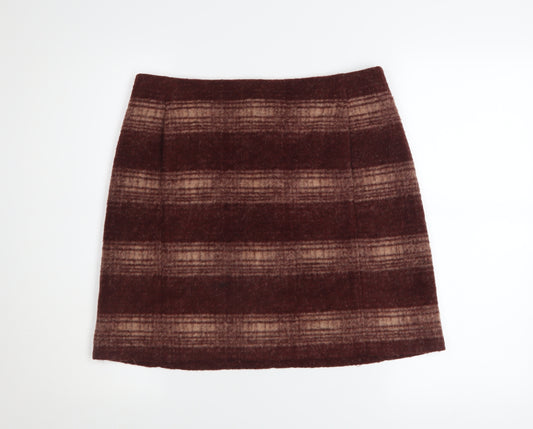 Uniqlo Women Brown Wool Blend Checked Short Skirt L