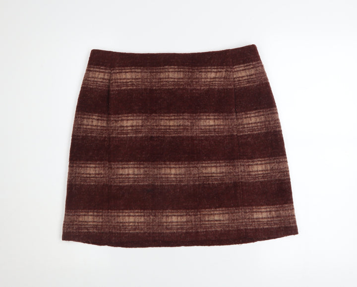 Uniqlo Women Brown Wool Blend Checked Short Skirt L