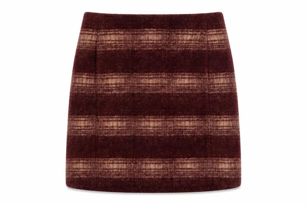 Front view of Uniqlo Women Brown Wool Blend Checked Short Skirt L