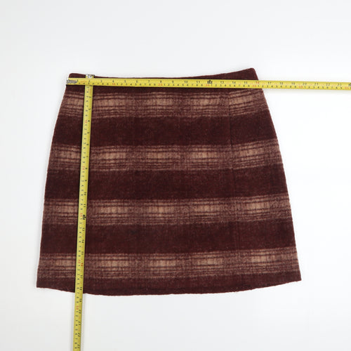 Uniqlo Women Brown Wool Blend Checked Short Skirt L
