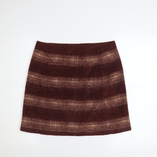 Uniqlo Women Brown Wool Blend Checked Short Skirt L