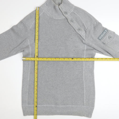 Duck and Cover Mens Grey High Neck Button Pullover Jumper L