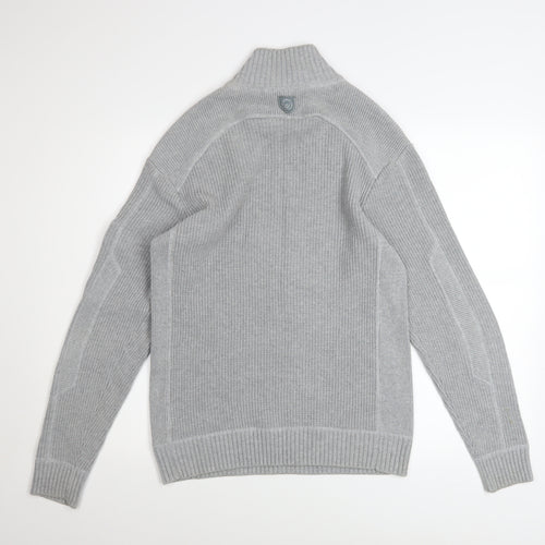 Duck and Cover Mens Grey High Neck Button Pullover Jumper L