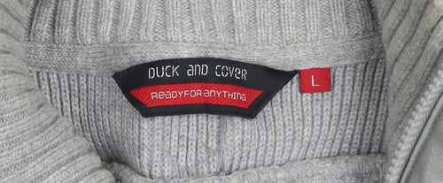 Duck and Cover Mens Grey High Neck Button Pullover Jumper L