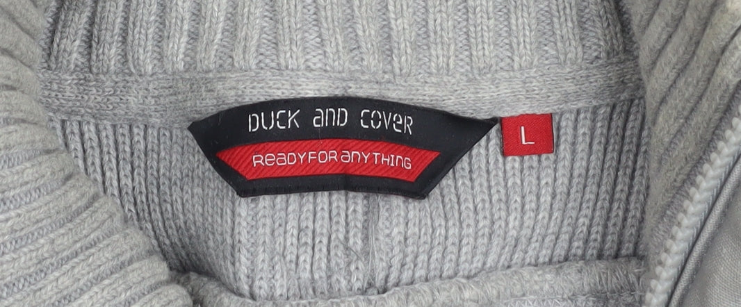 Duck and Cover Mens Grey High Neck Button Pullover Jumper L