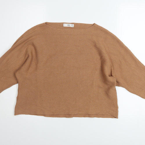 MNG Women’s Beige Ribbed Boat Neck Relaxed Fit Pullover Jumper Size 8