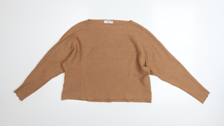 MNG Women’s Beige Ribbed Boat Neck Relaxed Fit Pullover Jumper Size 8