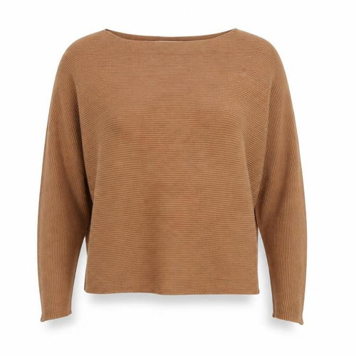 MNG Women’s Beige Ribbed Boat Neck Relaxed Fit Pullover Jumper Size 8