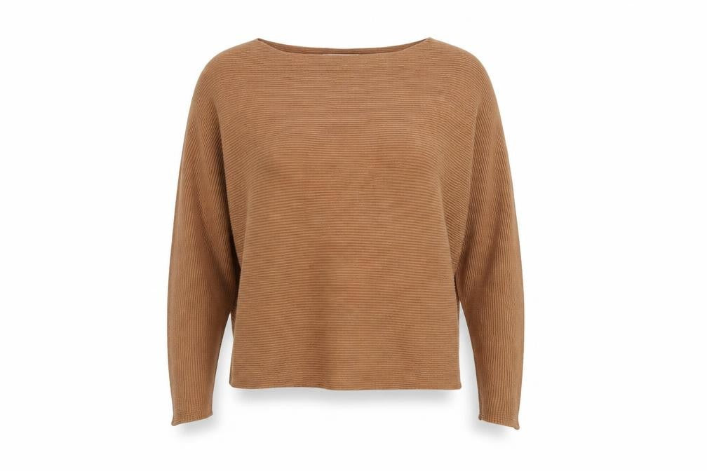 MNG Women’s Beige Ribbed Boat Neck Relaxed Fit Pullover Jumper Size 8