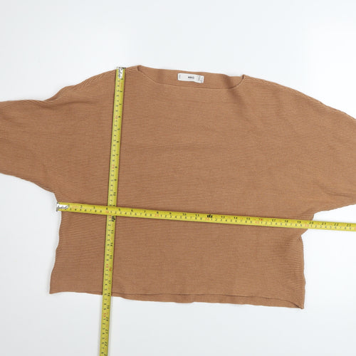 MNG Women’s Beige Ribbed Boat Neck Relaxed Fit Pullover Jumper Size 8