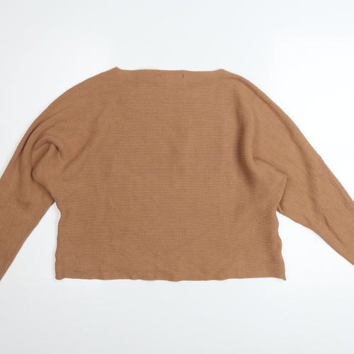 MNG Women’s Beige Ribbed Boat Neck Relaxed Fit Pullover Jumper Size 8