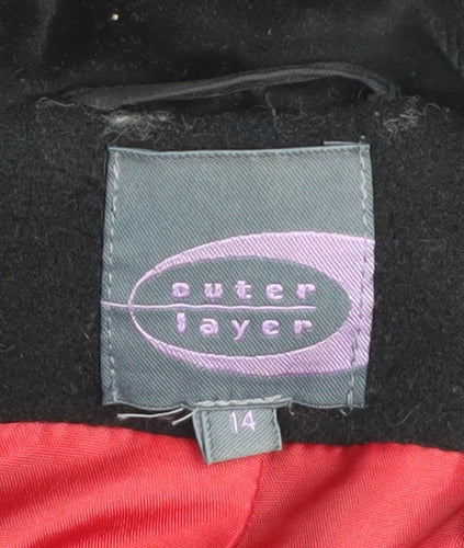 Outer Layer Women's Black Wool Cashmere Blend Long Overcoat Size 14