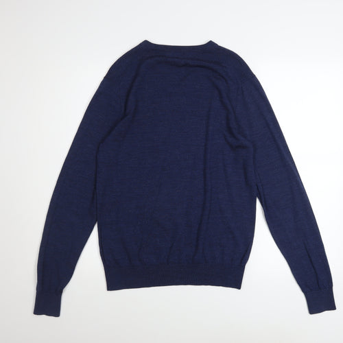 Uniqlo Men Blue Wool V-Neck Long Sleeve Pullover Jumper Size S