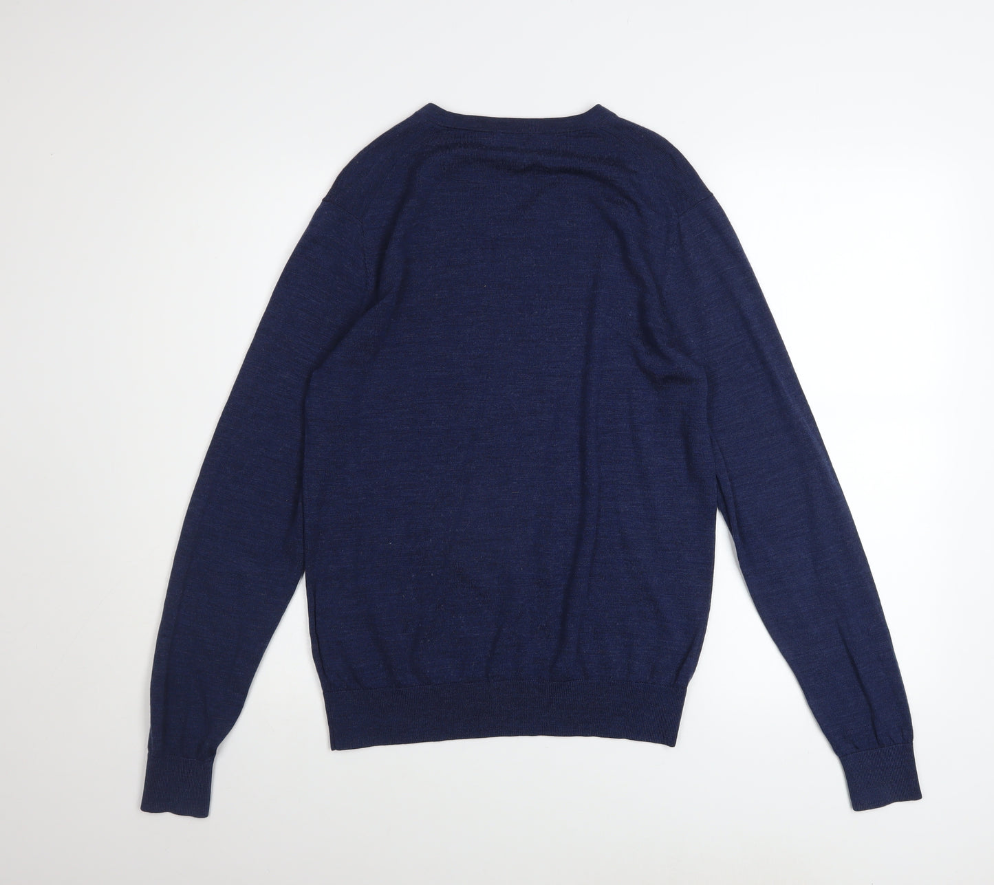 Uniqlo Men Blue Wool V-Neck Long Sleeve Pullover Jumper Size S