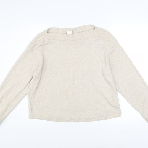 H&M Women Beige Boat Neck Pullover Sweater Size S Viscose Blend