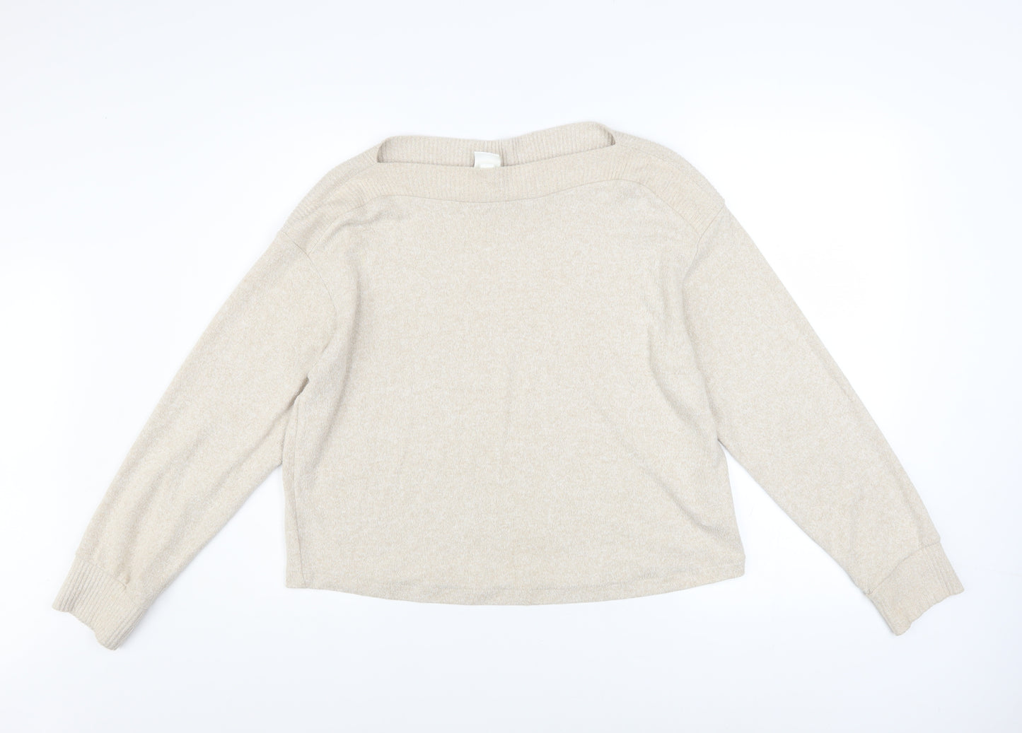 H&M Women Beige Boat Neck Pullover Sweater Size S Viscose Blend