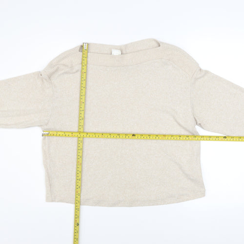 H&M Women Beige Boat Neck Pullover Sweater Size S Viscose Blend