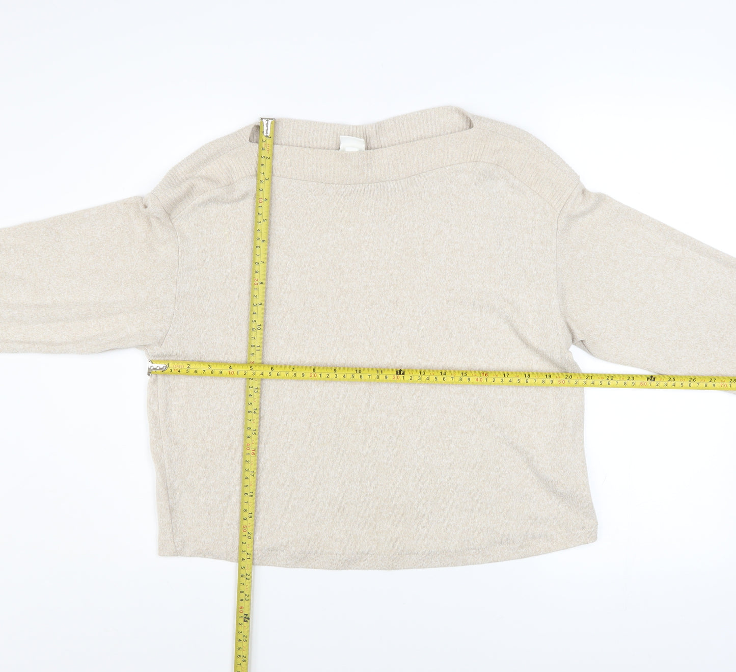 H&M Women Beige Boat Neck Pullover Sweater Size S Viscose Blend