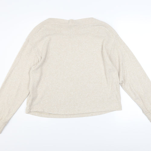 H&M Women Beige Boat Neck Pullover Sweater Size S Viscose Blend