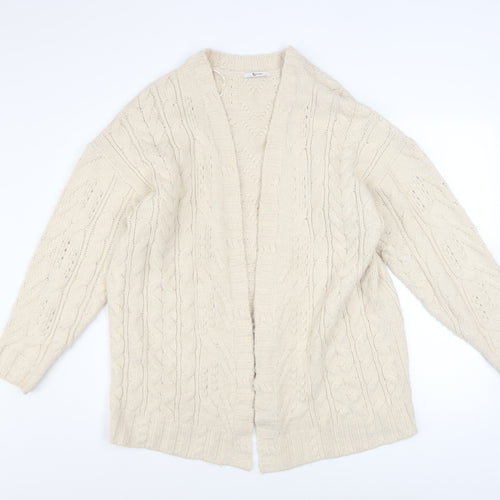 Tu Women Ivory Cable Knit Long Sleeve Open Cardigan L