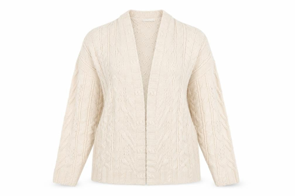 Tu Women Ivory Cable Knit Long Sleeve Open Cardigan L