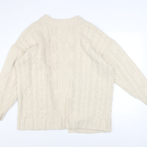 Tu Women Ivory Cable Knit Long Sleeve Open Cardigan L