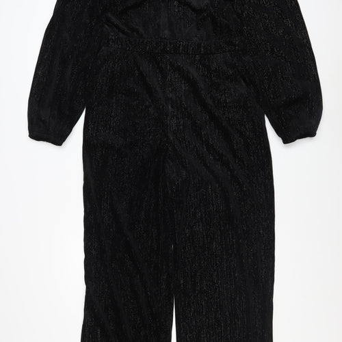 Sosandar Women's Black Velvet Shimmer Wide-Leg Jumpsuit Size 12R
