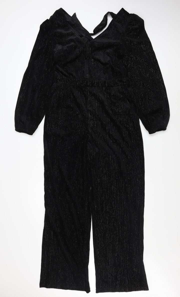 Sosandar Women's Black Velvet Shimmer Wide-Leg Jumpsuit Size 12R