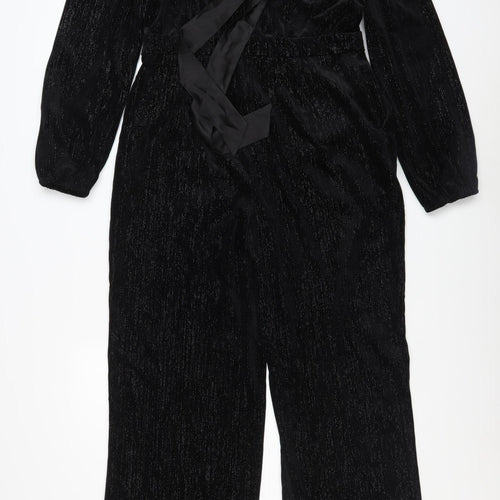 Sosandar Women's Black Velvet Shimmer Wide-Leg Jumpsuit Size 12R