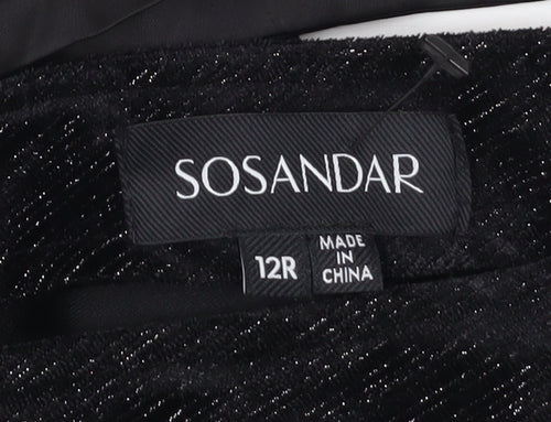 Sosandar Women's Black Velvet Shimmer Wide-Leg Jumpsuit Size 12R