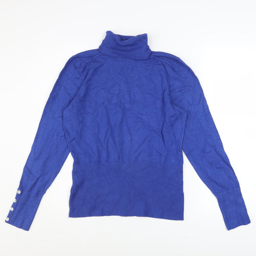John Lewis Women Blue Roll Neck Long Sleeve Pullover Jumper Size 14