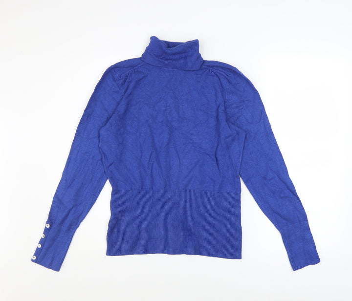 John Lewis Women Blue Roll Neck Long Sleeve Pullover Jumper Size 14
