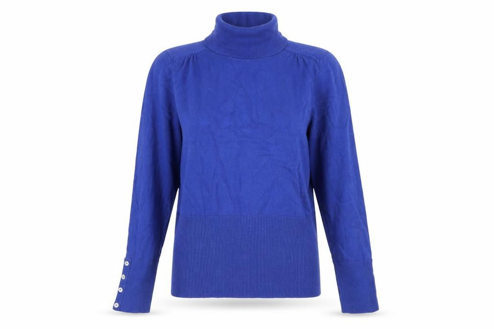 Front view of John Lewis Women Blue Roll Neck Long Sleeve jumper, size 14