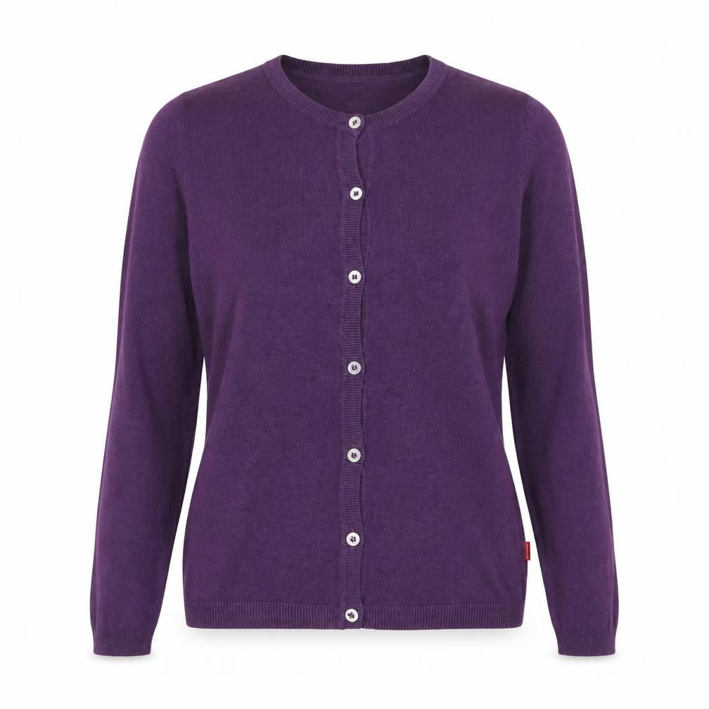 Front view of Jackpot Women’s Purple Cotton Button Cardigan, size S