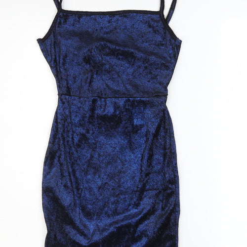 PrettyLittleThing Womens Blue Velvet Bodycon Dress Size 6