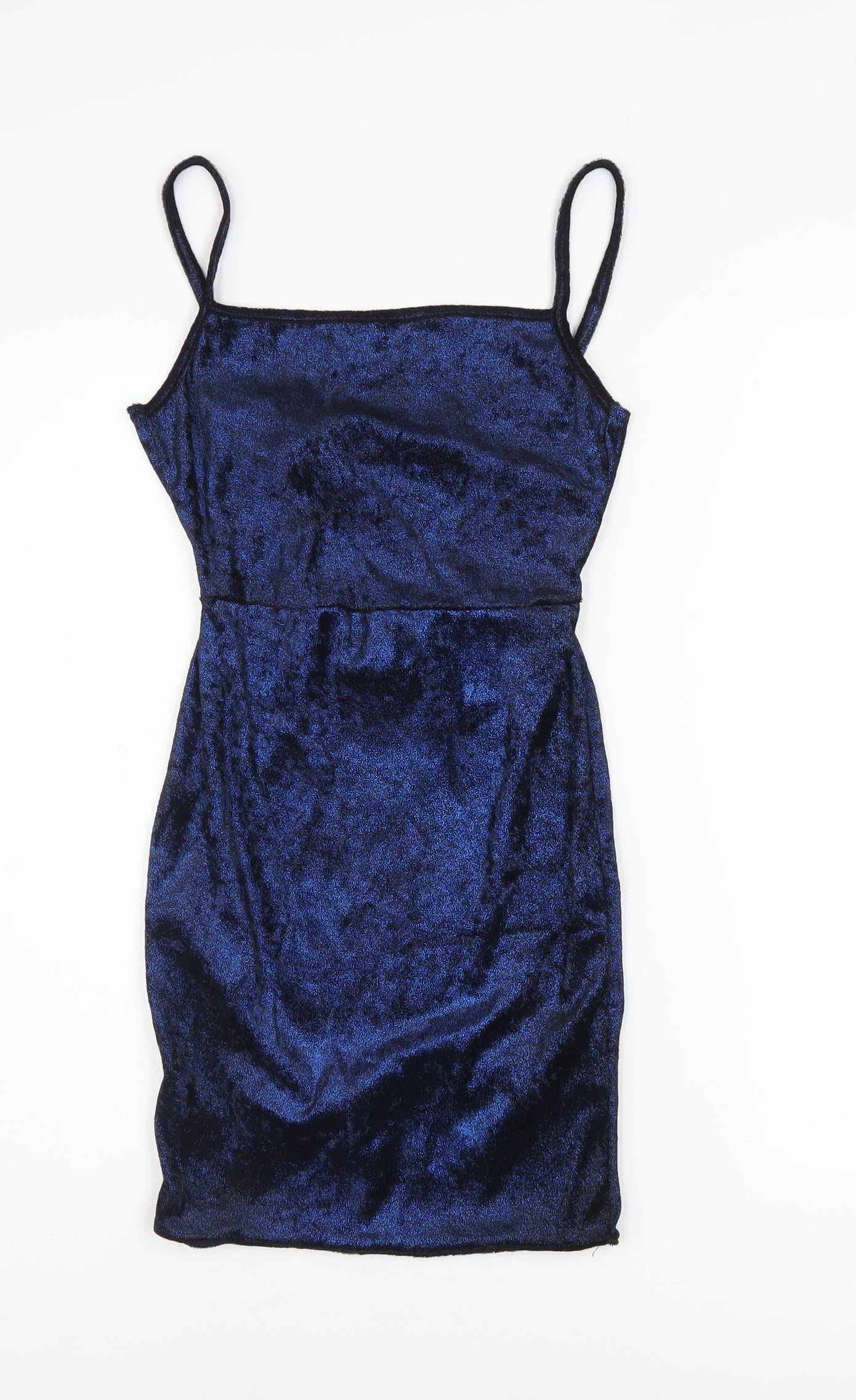 PrettyLittleThing Womens Blue Velvet Bodycon Dress Size 6