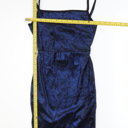 PrettyLittleThing Womens Blue Velvet Bodycon Dress Size 6