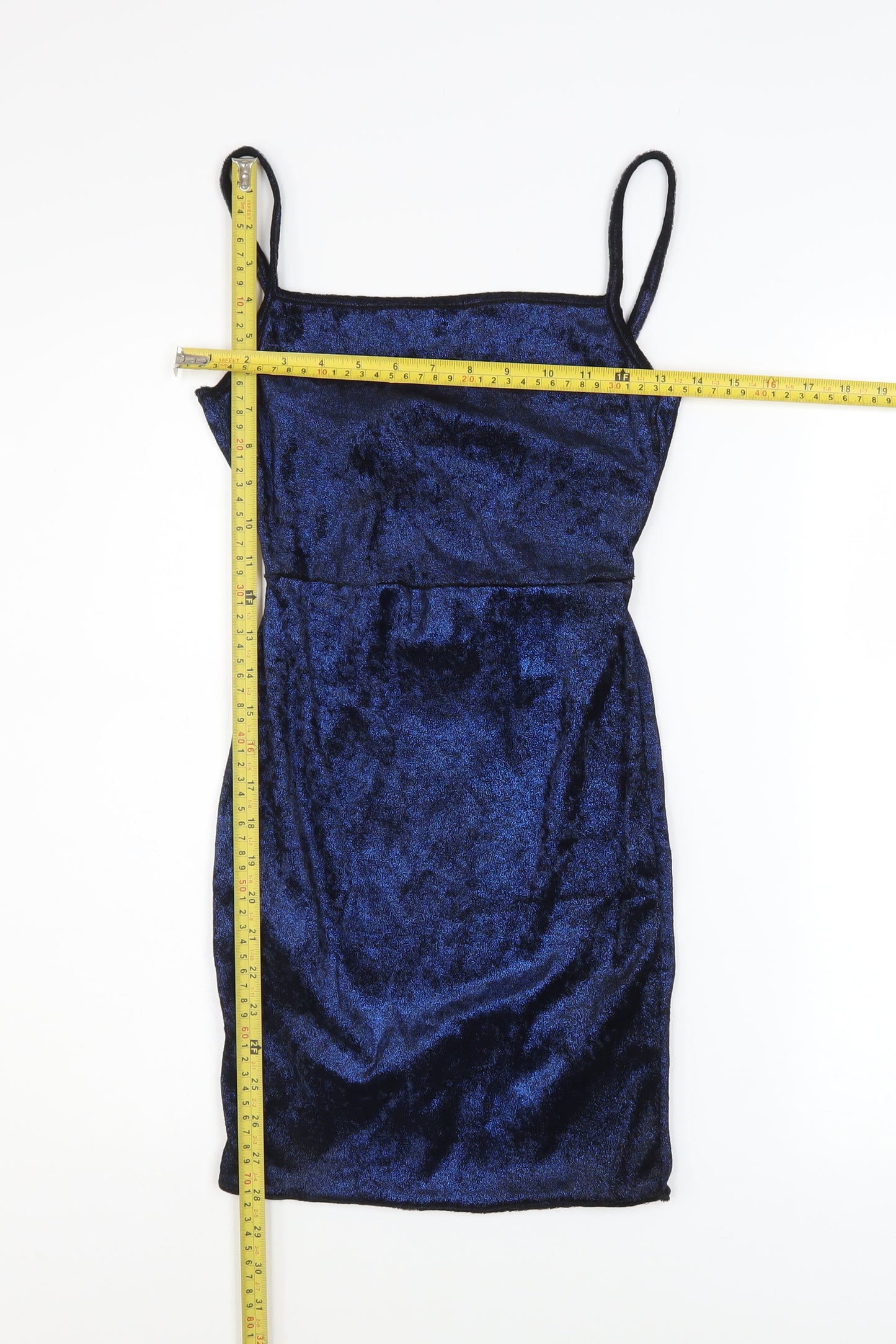 PrettyLittleThing Womens Blue Velvet Bodycon Dress Size 6