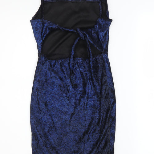 PrettyLittleThing Womens Blue Velvet Bodycon Dress Size 6