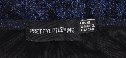 PrettyLittleThing Womens Blue Velvet Bodycon Dress Size 6