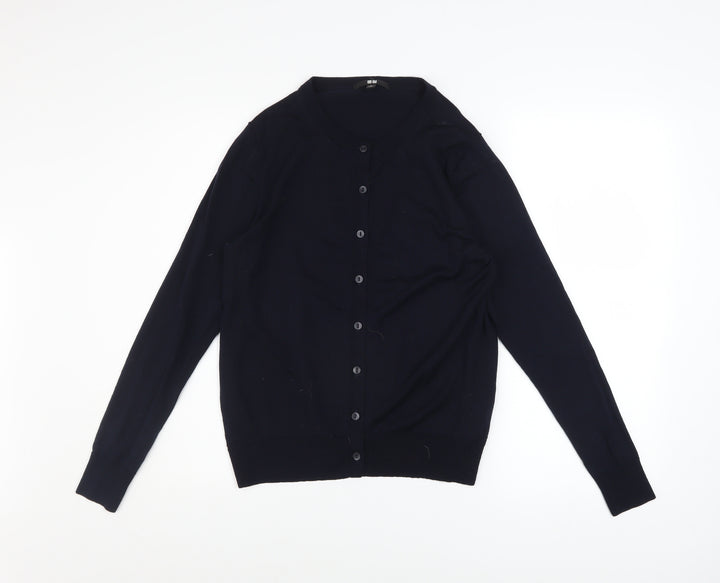 Uniqlo Women's Black Wool Button Cardigan M Knitwear