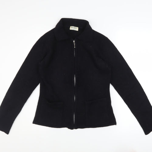 Kaliko Womens Black Wool Blend Zip Jacket Size 12 Classic Knit
