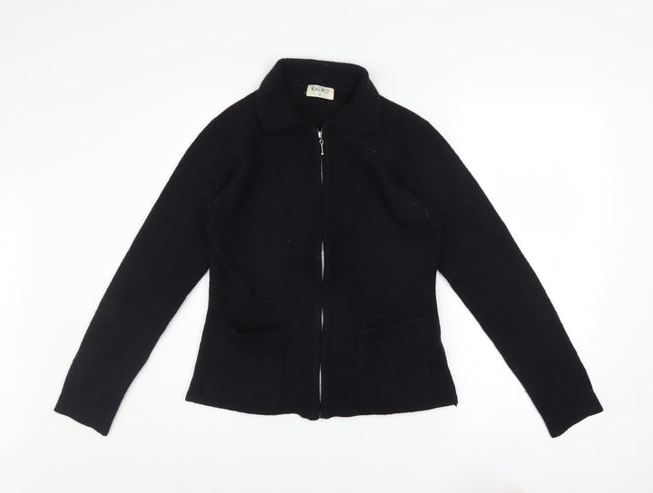 Kaliko Womens Black Wool Blend Zip Jacket Size 12 Classic Knit