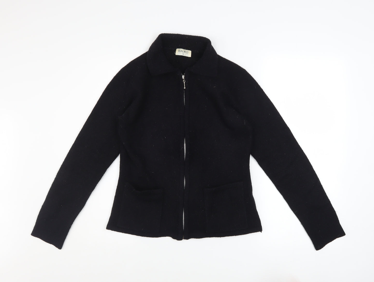 Kaliko Womens Black Wool Blend Zip Jacket Size 12 Classic Knit