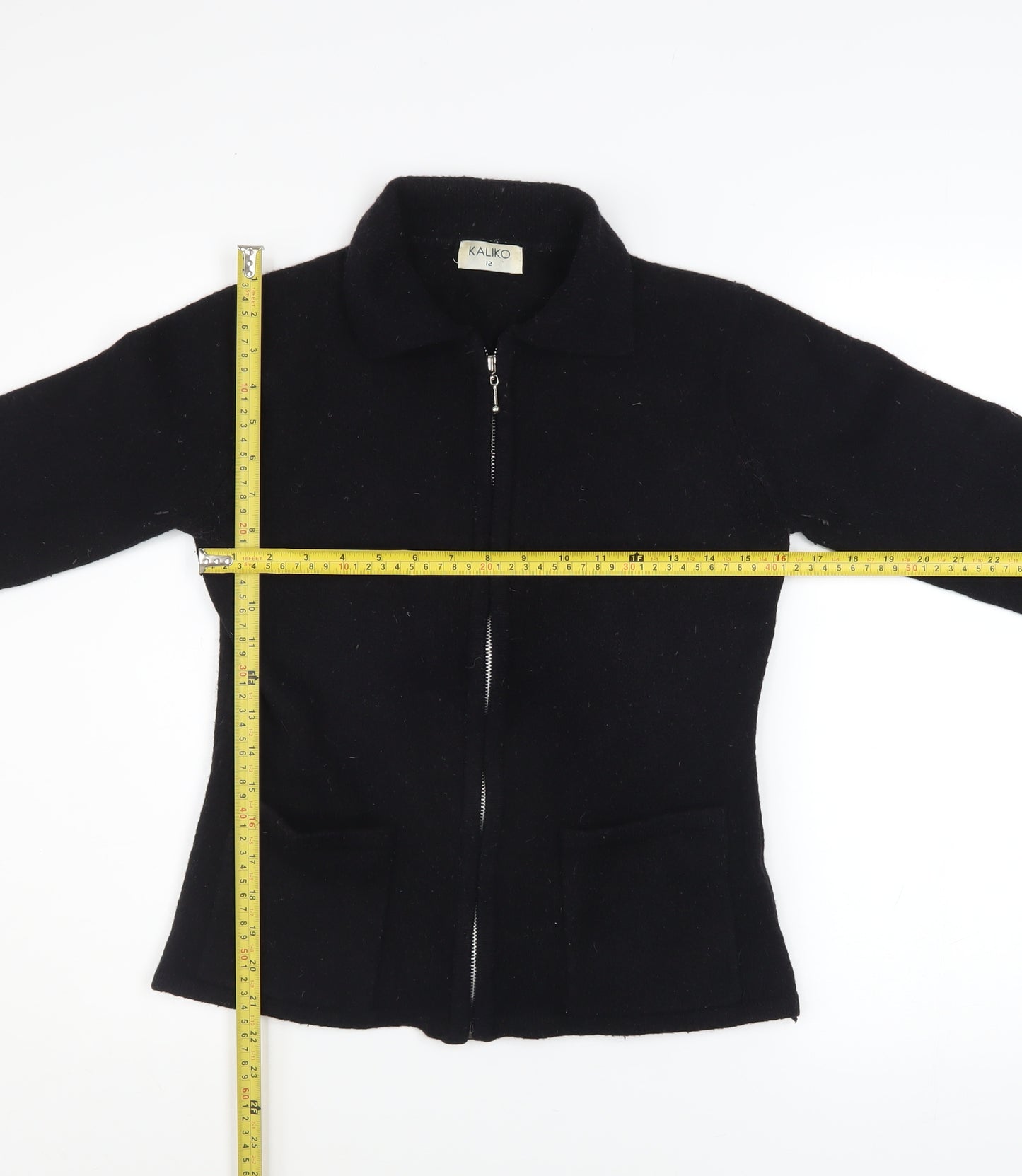 Kaliko Womens Black Wool Blend Zip Jacket Size 12 Classic Knit