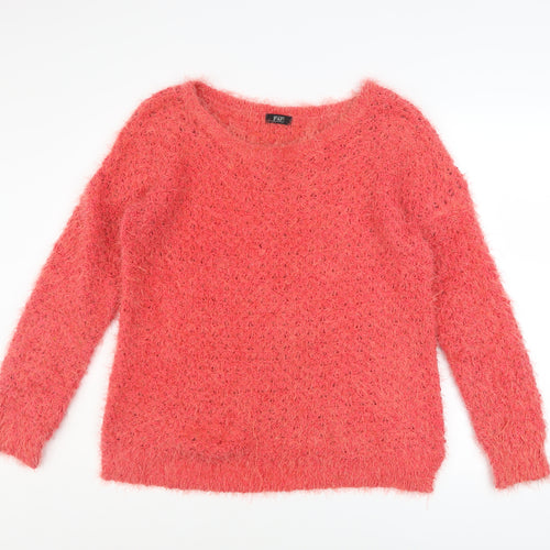 F&F Women Pink Long Sleeve Fluffy Knit Jumper UK 14