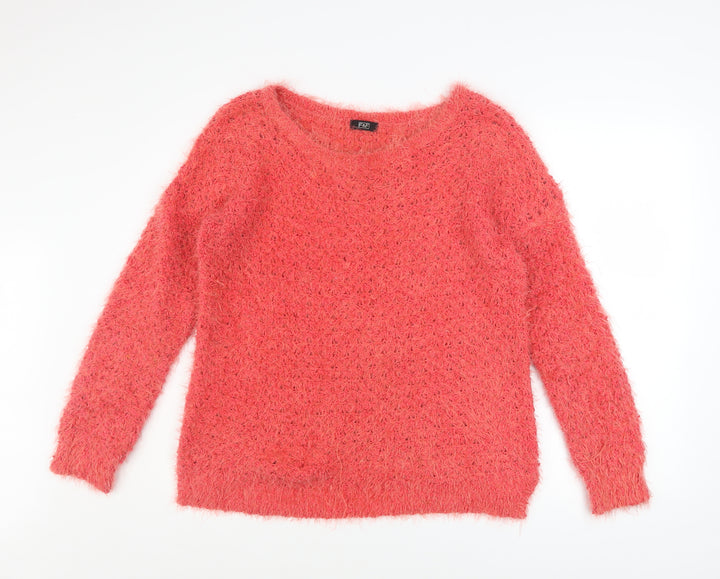 F&F Women Pink Long Sleeve Fluffy Knit Jumper UK 14
