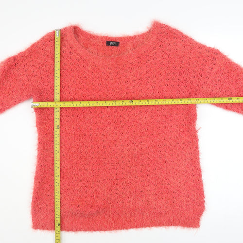 F&F Women Pink Long Sleeve Fluffy Knit Jumper UK 14