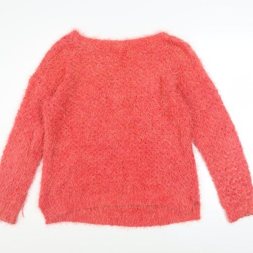 F&F Women Pink Long Sleeve Fluffy Knit Jumper UK 14